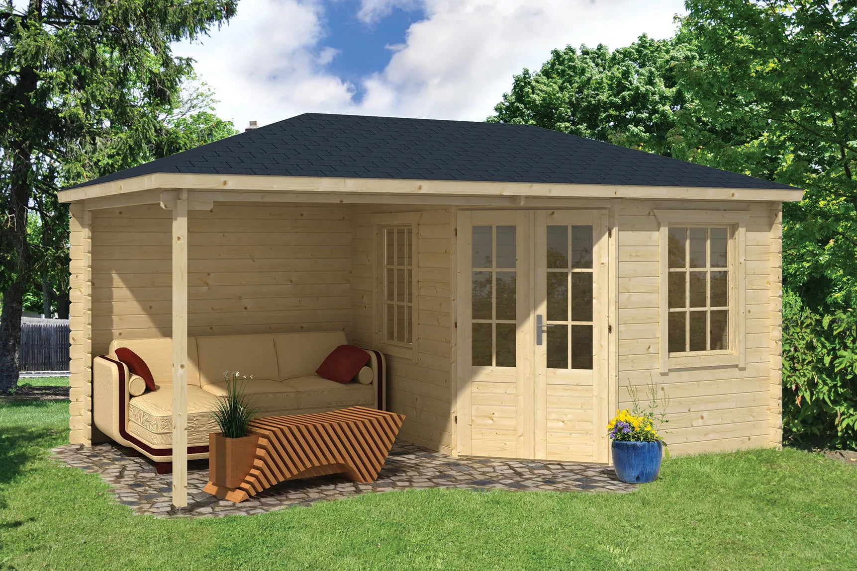 Blokhut - Tuinhuis 28mm Kennet met overkapping